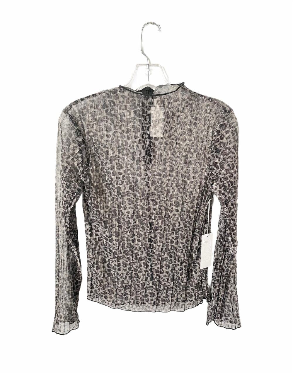 Elizabeth Crosby Sheer Animal Print Metallic Top Black Silver Small New